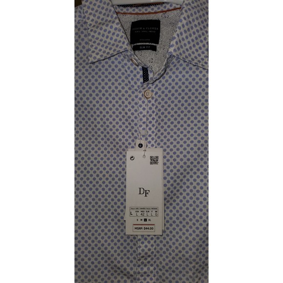 Men's Denim and Flower Short Sleeve Button Down Dress Shirt - Picture 2 of 4